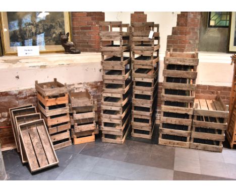 A large quantity of vintage wooden apple / potato trugs and trays., 