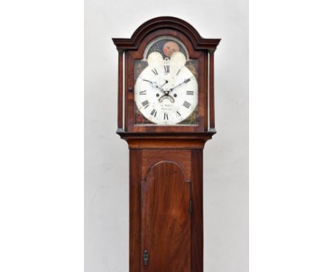 An early 19th century Channel Islands eight day mahogany longcase clock by James Barbet of Guernsey, with twin train bell str