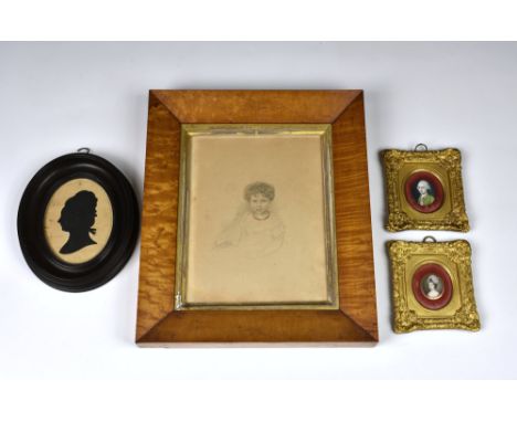 Treslove family interest - two English School 18th century portrait miniatures on ivory, both oval, one signed indistinctly a