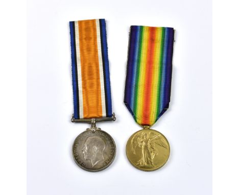 A pair of World War One RGLI medals, the Victory and War medals of PTE 360(Acting Corporal) Thomas Mollet, Royal Guernsey Lig