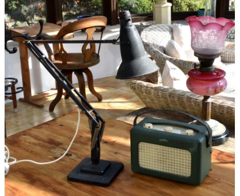 A vintage Anglepoise lamp, with black crackle paint finish; together with a vintage Roberts two wave radio. (2)