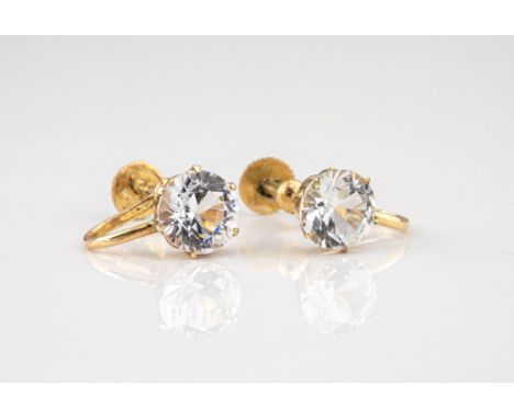 A pair of vintage 14ct yellow gold and white sapphire earrings, with screw backs. (2)