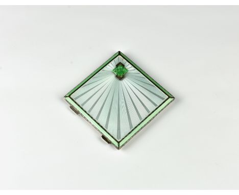 A fine Art Deco silver and guilloche enamel powder compact, Adie Brothers Ltd, Birmingham, 1935, of square form, with a jadei