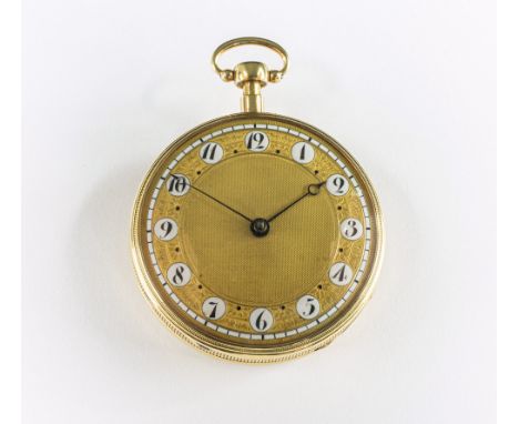 A gold Swiss open face quarter repeating musical pocket watch by Duchene et Fils, c.1820, the gilt movement with two standing