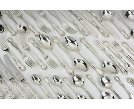 An extensive Mappin and Webb silver Kings pattern flatware service, Mappin &amp; Webb Ltd, Sheffield, 1985/86 &amp; 87, twelv