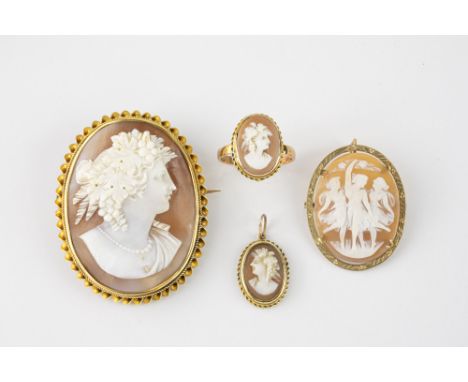 An antique 18ct gold and shell cameo brooch, carved with a portrait of a classical maiden, with barleytwist border, 5.3 x 4.1