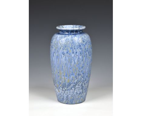 A Candy Westcontree Ware vase, 1930s, of tapered ovoid form, the crystalline glaze in blues, greys, purples and gold, impress