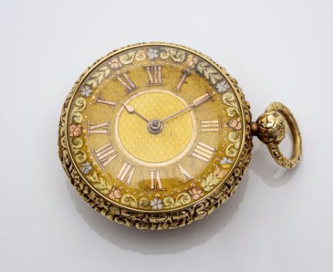 A gold three coloured fusee lever pocket watch by Thomas Pinnington of Liverpool, gilt key wound movement with Massey escapem