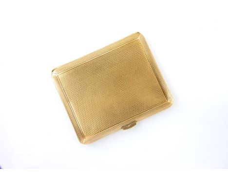A George V 9ct gold cigarette case, Cohen & Charles, London 1929, rounded rectangular form with engine turned decoration, eng