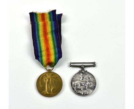 A pair of World War One RGLI medals, the Victory and War medals of PTE 1046James. H. Le Ray, Guernsey Light Infantry, wounded