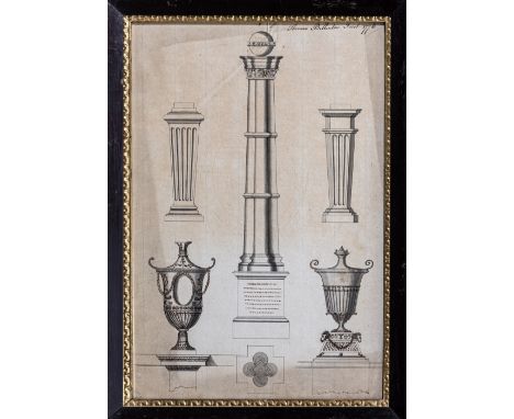 Thomas Billinton (British, late 18th century), Studies of architectural elements pen and ink with grey washes, signed and dat