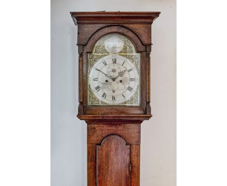 An 18th century Channel Islands longcase clock by Thomas Naftel, Guernsey, the eight day bell strike movement fronted by a br