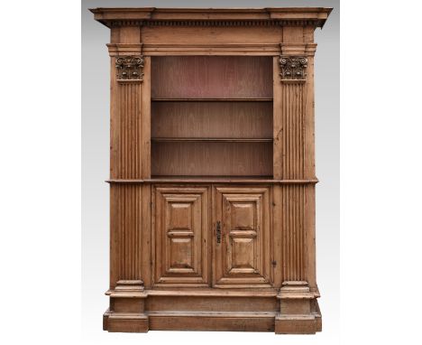 A French 19th century architectural vaisselier or dresser, probably chestnut, the inverted breakfront cornice over a dentil f