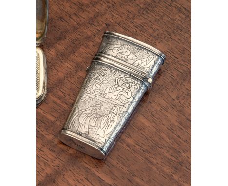 A Chinese Export silver fleam case, stamped to base 'KHC' (Khe Cheong, c. 1840-1890), of typical tapering form, all over deco
