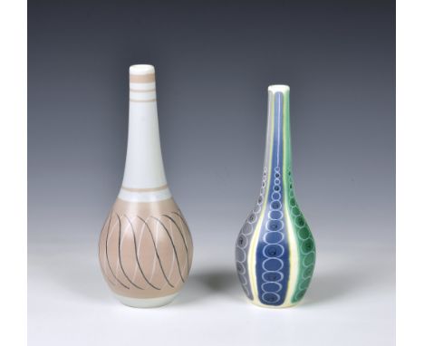 Two Poole Pottery "Freeform" bottle vases, 1950s, by Alfred Burgess Read, the larger, pattern PRB, measuring, 8 3/8in. (21.4c