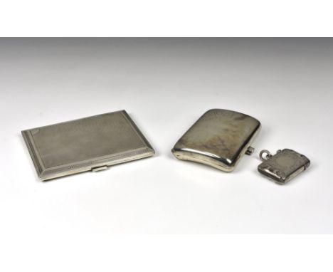 An Art Deco silver cigarette case, S J Rose &amp; Son, London, 1929, of rectangular form with canted edges and engine-turned 