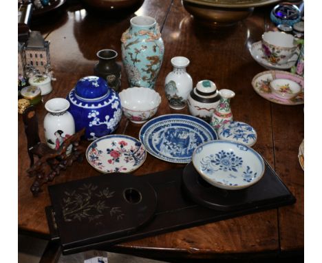 A collection of Chinese and Japanese porcelain, some 19th century, together with a small Japanese mixed metal vase, a/f. (13)