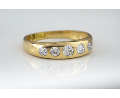 A Victorian 18ct gold and diamond five stone ring, hallmarked Birm. 1890, inset with four graduated old cut diamonds, size M.