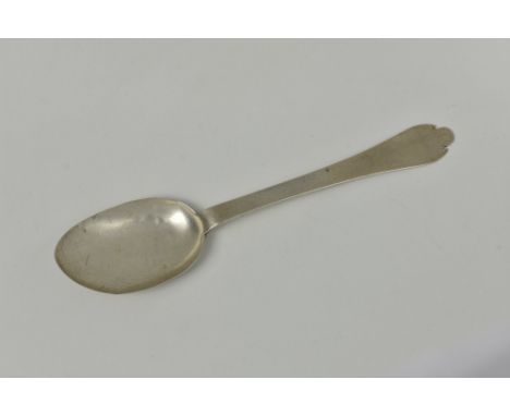 A George I Channel Islands silver trefid spoon, c. 1730, maker's mark TM struck once to lower stem (Thomas David Mauger, Jers