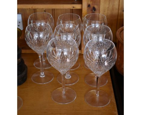 A set of eight Stuart Crystal large cut glass wine glasses., 