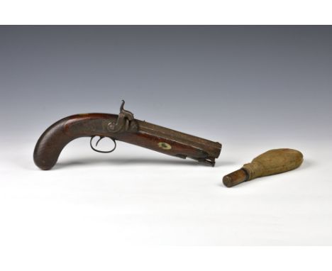 A 19th Century percussion officer's pistol by Baker of London, with sighted 15cm. octagonal barrel, inscribed on barrel flat 