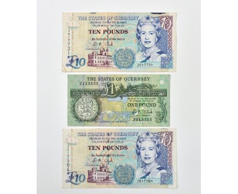 BRITISH BANKNOTES - THE STATES OF GUERNSEY - replacement notes, comprising One Pound, serial number Z113555; Ten Pound, seria