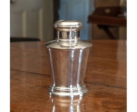 An Edwardian silver tea caddy and cover, Williams (Birmingham) Ltd, Birmingham, 1910, of shouldered tapering cylindrical form