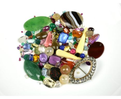 A collection of loose gemstones, taken from antique and vintage jewellery, including opal, chrysoprase, amethyst, citrine, sm