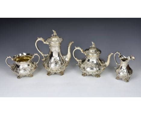 A fine quality Victorian four piece silver tea and coffee service, George John Richards, London, 1849, of baluster form with 