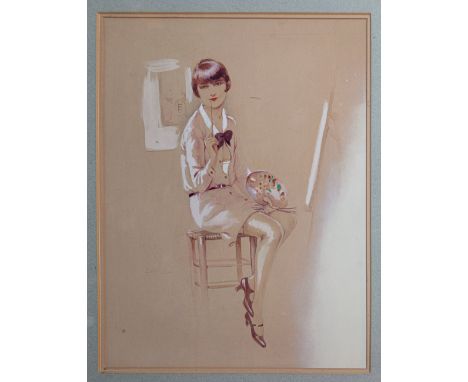 Fernande Mesurier (French, early 20th century), Self Portrait watercolour and gouache, signed, in plain wood frame 18½ x 13½i