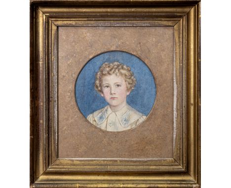 English School (early 20th century), Portrait of a young boy tondo watercolour, in giltwood cavetto frame 6in. (15.25cm.) dia