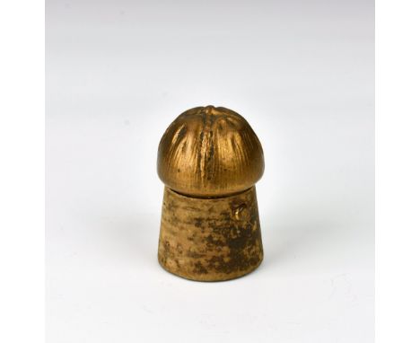 A rare French Champagne cork novelty travelling inkwell, early 20th century, the gilt brass cork with real cork covered lower