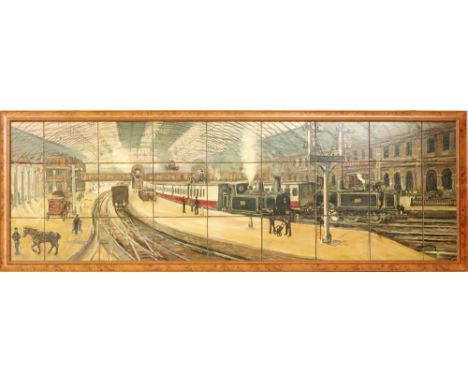 ENGLISH SCHOOL (20TH CENTURY) - 'New Street Station Birmingham', oil on board simulated tile panel, formerly part of the Rose