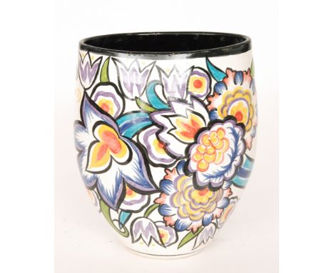 A contemporary Poole Pottery vase of elliptical form decorated by Lorna Whitmarsh in the HX pattern, the body decorated in th