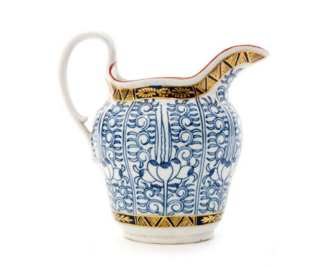 A late 18th to early 19th Century Worcester Royal Lily pattern cream jug decorated with stylised flowers within gilt bands an