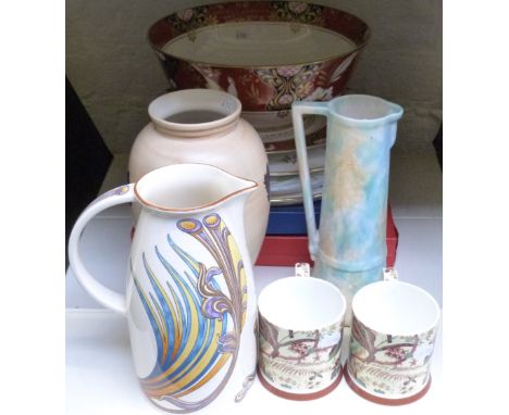 A collection of modern ceramics including Royal Worcester limited edition centenary bowl and plate, Mason's jug, Poole potter