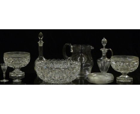 Fifteen pieces of clear cut glassware including a large jug, side plates, decanter and matching glasses etc.&nbsp;