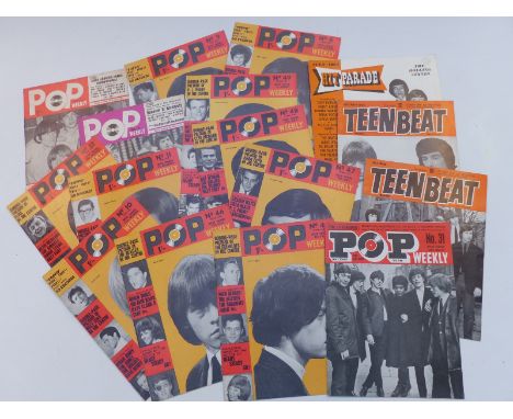 Sixteen 1960s Pop Weekly and Teenbeat magazines March 1964-December 1965, all featuring the Rolling Stones on the front cover