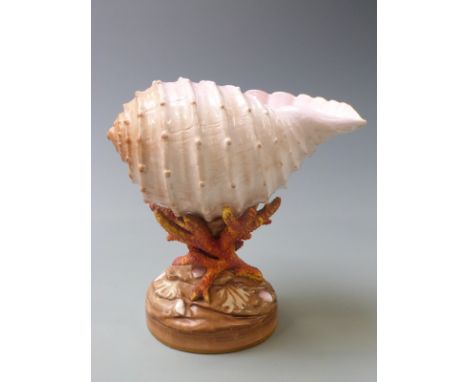 Copeland Spode porcelain nautilus shell pedestal centrepiece with faux coral support, 21cm tall