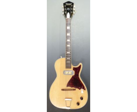 Harmony Stratotone Mercury rhythm/ lead electric guitar the body in aged scotch / blonde finish, deep flame pattern in the ma