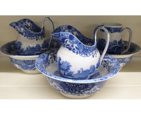 Spode Italian pattern three wash bowls and jugs including a matching pair H22, diameter 31.5cm&nbsp;