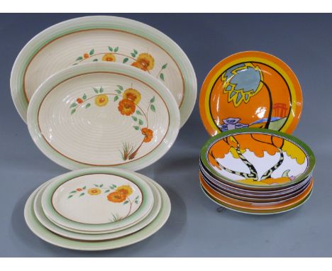 Six Clarice Cliff platters / plates and eight Wedgwood Clarice Cliff pattern plates