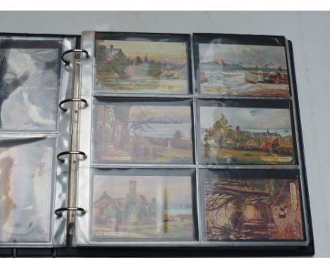 An album of postcards by various artists comprising R Esdale Richardson, mainly Isle of Wight sets (65); Arthur C Payne, cath