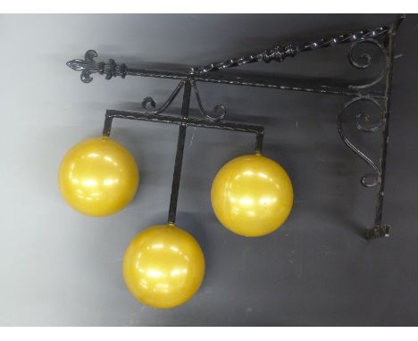 Vintage wrought iron pawnbrokers sign with three gold metal spheres, H82cm, W82cm&nbsp;