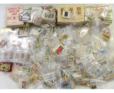 Large collection of cigarette and tea cards including many albums, Cricketers, Flowers, Wills's, dogs etc&nbsp;
