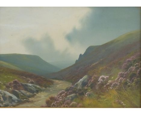 Reginald Daniel Sherrin (British 1891-1971) oil on board coastal path with heather, cliffs land seascape, 25 x 35cm&nbsp;