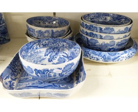 Spode Italian pattern collection of dishes, pedestal bowls (10), largest diameter 28cm&nbsp;
