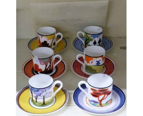 Wedgwood Clarice Cliff Blue Firs Coffee Can Trio Cafe Chic Cup Saucer high quality And Plate With Certificates