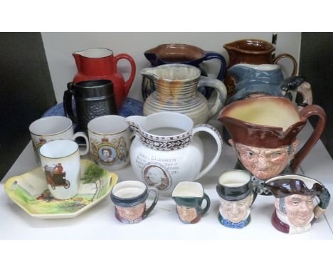 Royal Doulton large character jugs including Old Charlie, Rip Van Winkle, a collection of small Doulton examples, Carltonware