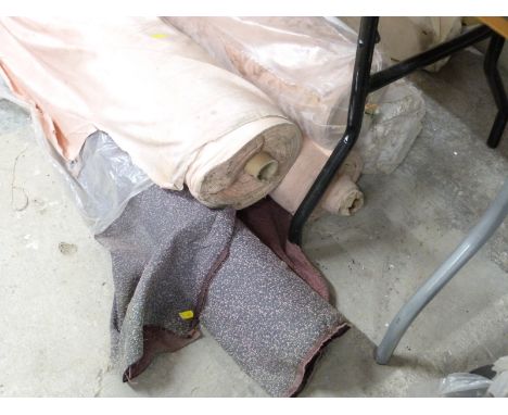 Five bolts of fabric including leopard print velour, damask and shot silk (two bolts in original plastic wrapping)